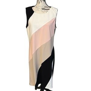Glamour Asymmetrical Sheath Dress Black & Pink Multi Size 16 New